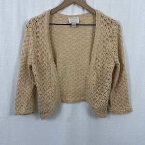 Christopher & Banks Handknit Crochet Open From Butter Yellow Cardigan Women’s L